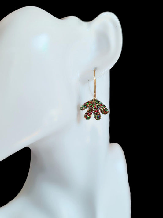 Christmas Design Mix Gold Earrings, Green Red Gold Mix Glitter Resin Earwire Dangles, Minimalist Jewellery, Made with Stainless Steel.