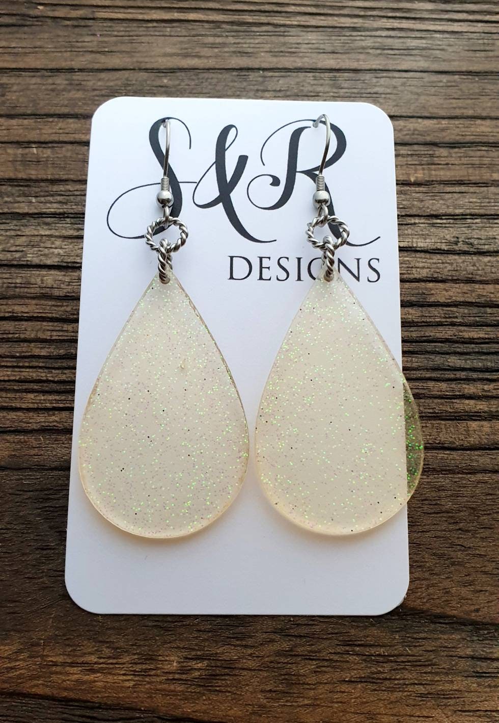 Rainbow Glitter Resin Teardrop Dangle Statement Earrings