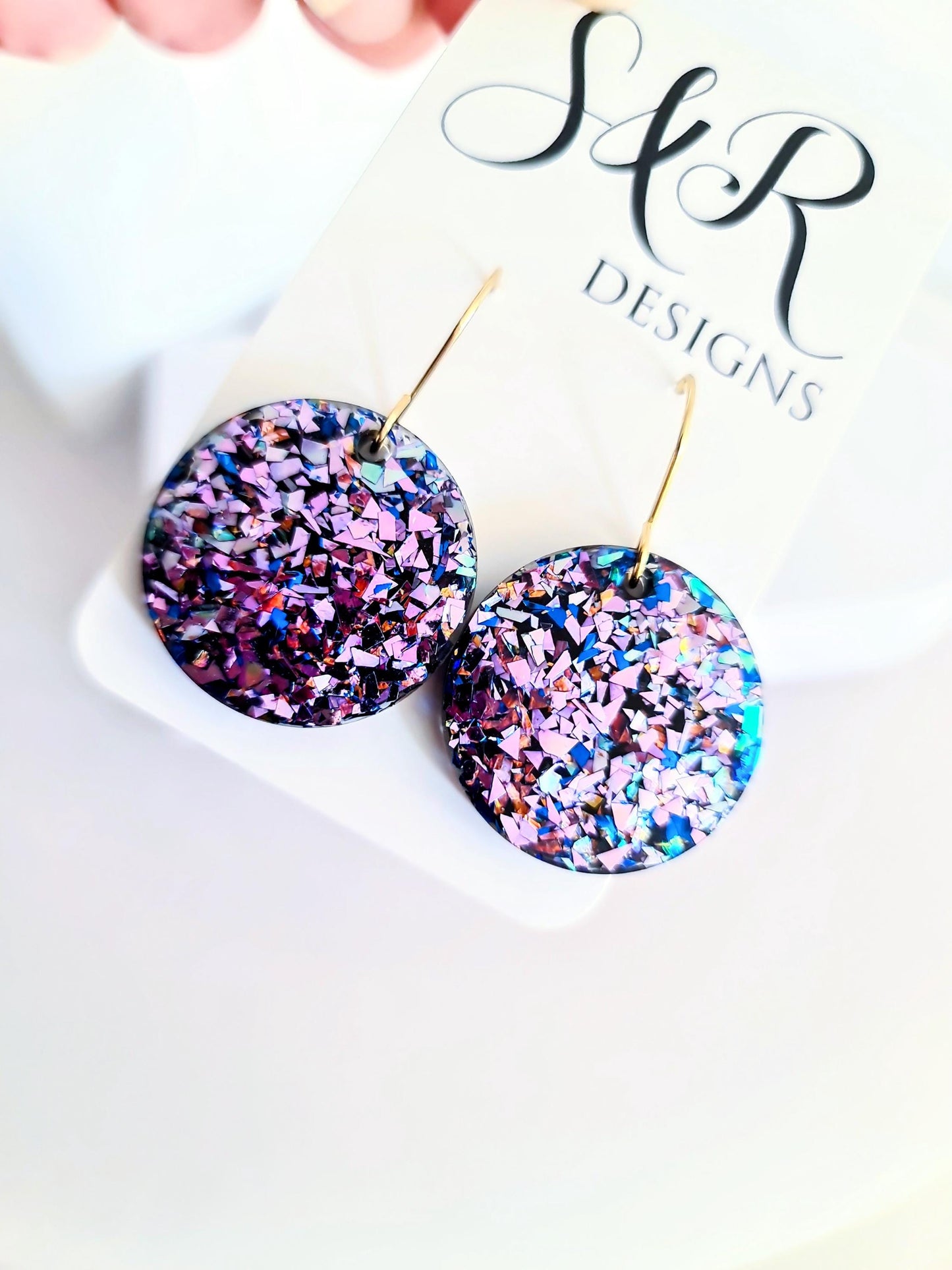 Multicoloured Circle Dangle Drop Earrings, Resin Handmade Earwire Earrings, Lightweight Statement Earrings, Gift for Earrings Lover