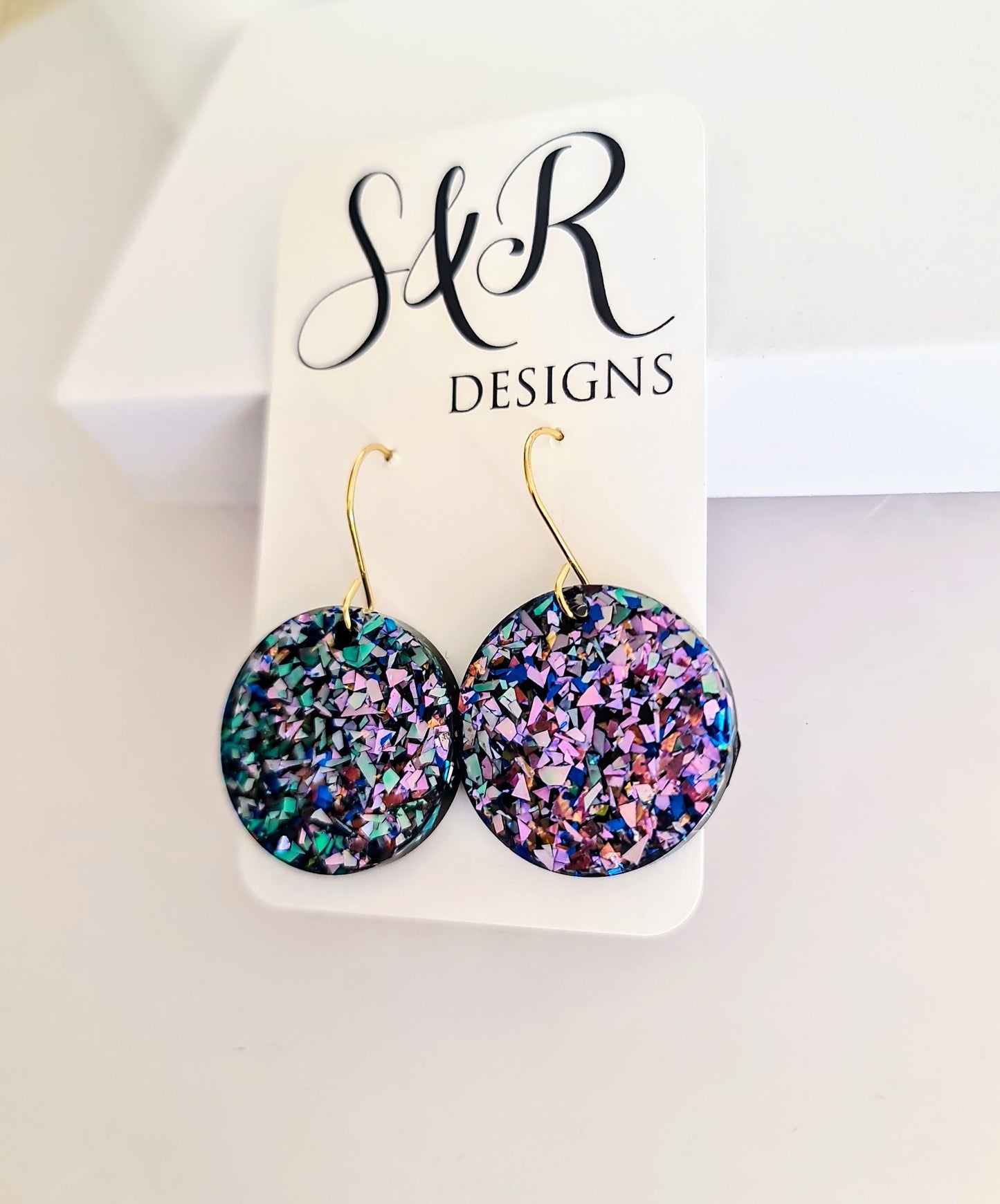 Multicoloured Circle Dangle Drop Earrings, Resin Handmade Earwire Earrings, Lightweight Statement Earrings, Gift for Earrings Lover