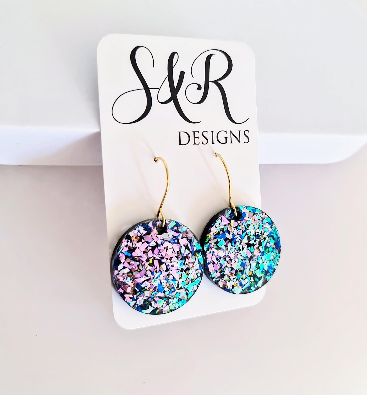 Multicoloured Circle Dangle Drop Earrings, Resin Handmade Earwire Earrings, Lightweight Statement Earrings, Gift for Earrings Lover