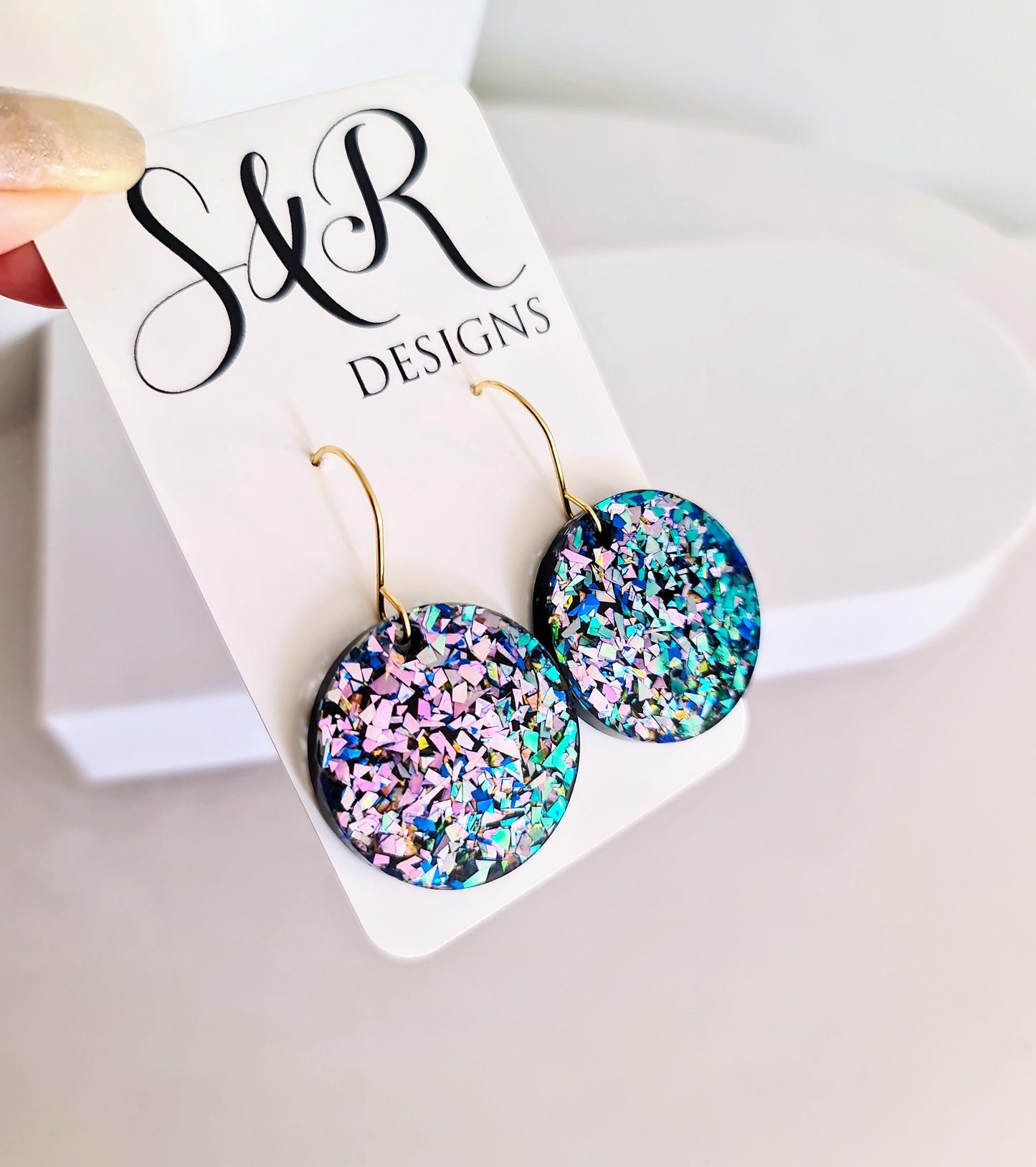 Multicoloured Circle Dangle Drop Earrings, Resin Handmade Earwire Earrings, Lightweight Statement Earrings, Gift for Earrings Lover