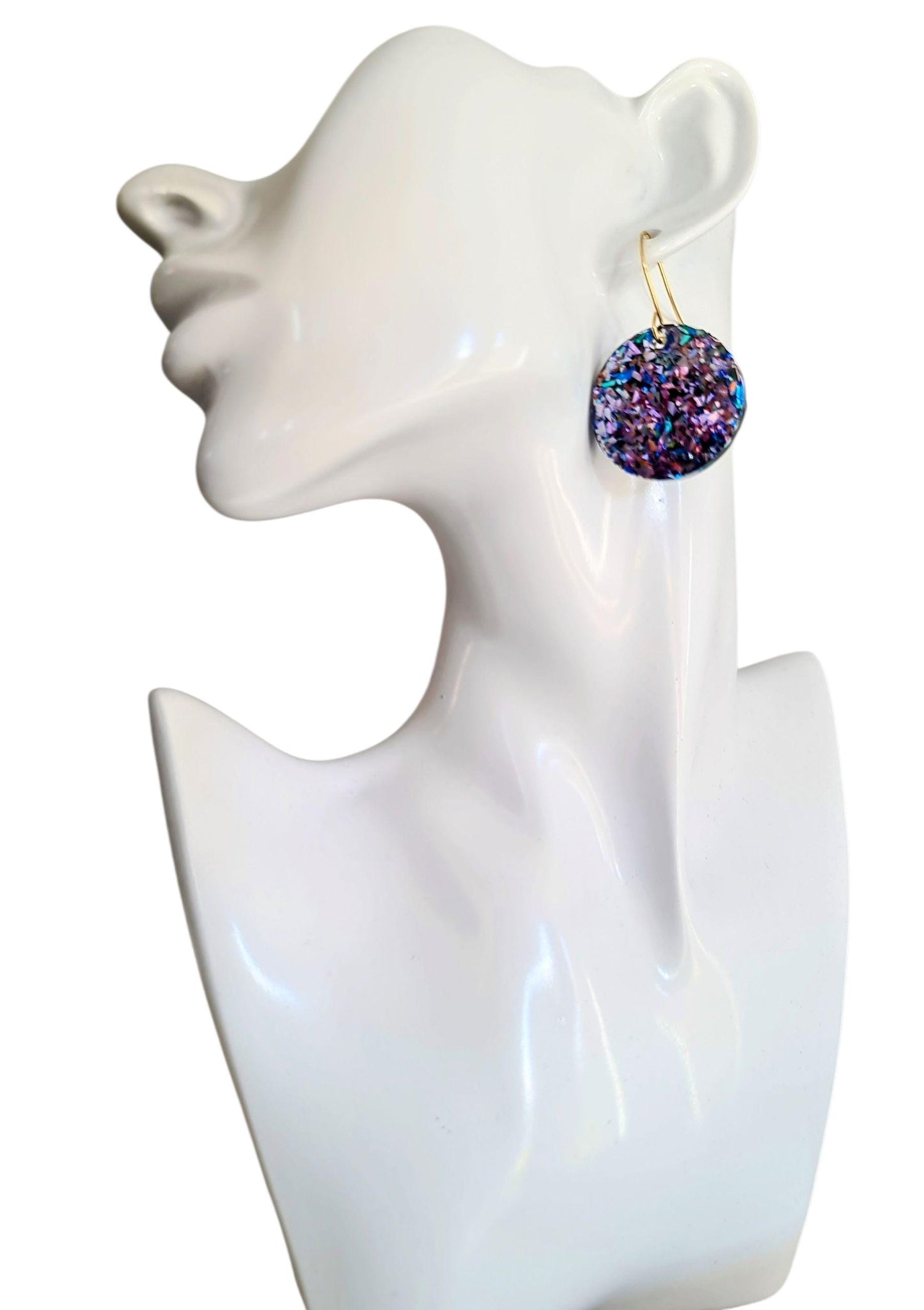 Multicoloured Circle Dangle Drop Earrings, Resin Handmade Earwire Earrings, Lightweight Statement Earrings, Gift for Earrings Lover