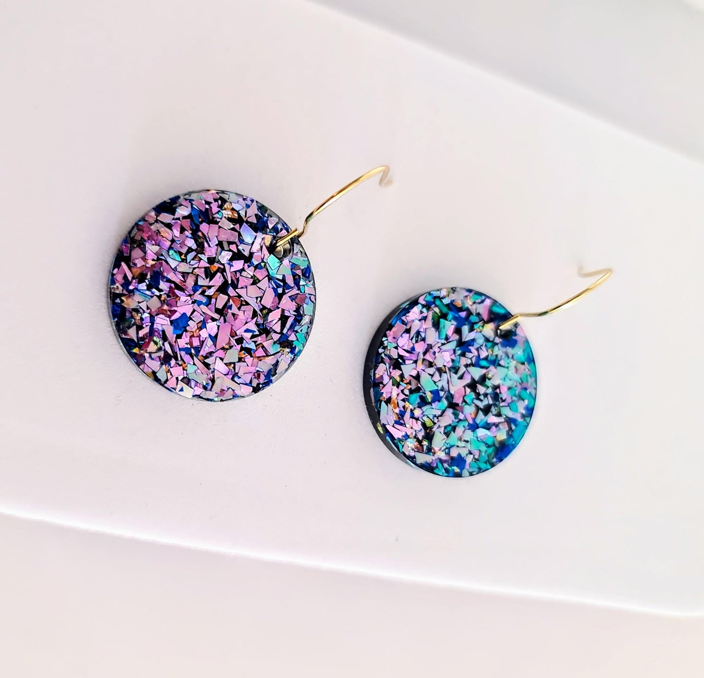 Multicoloured Circle Dangle Drop Earrings, Resin Handmade Earwire Earrings, Lightweight Statement Earrings, Gift for Earrings Lover