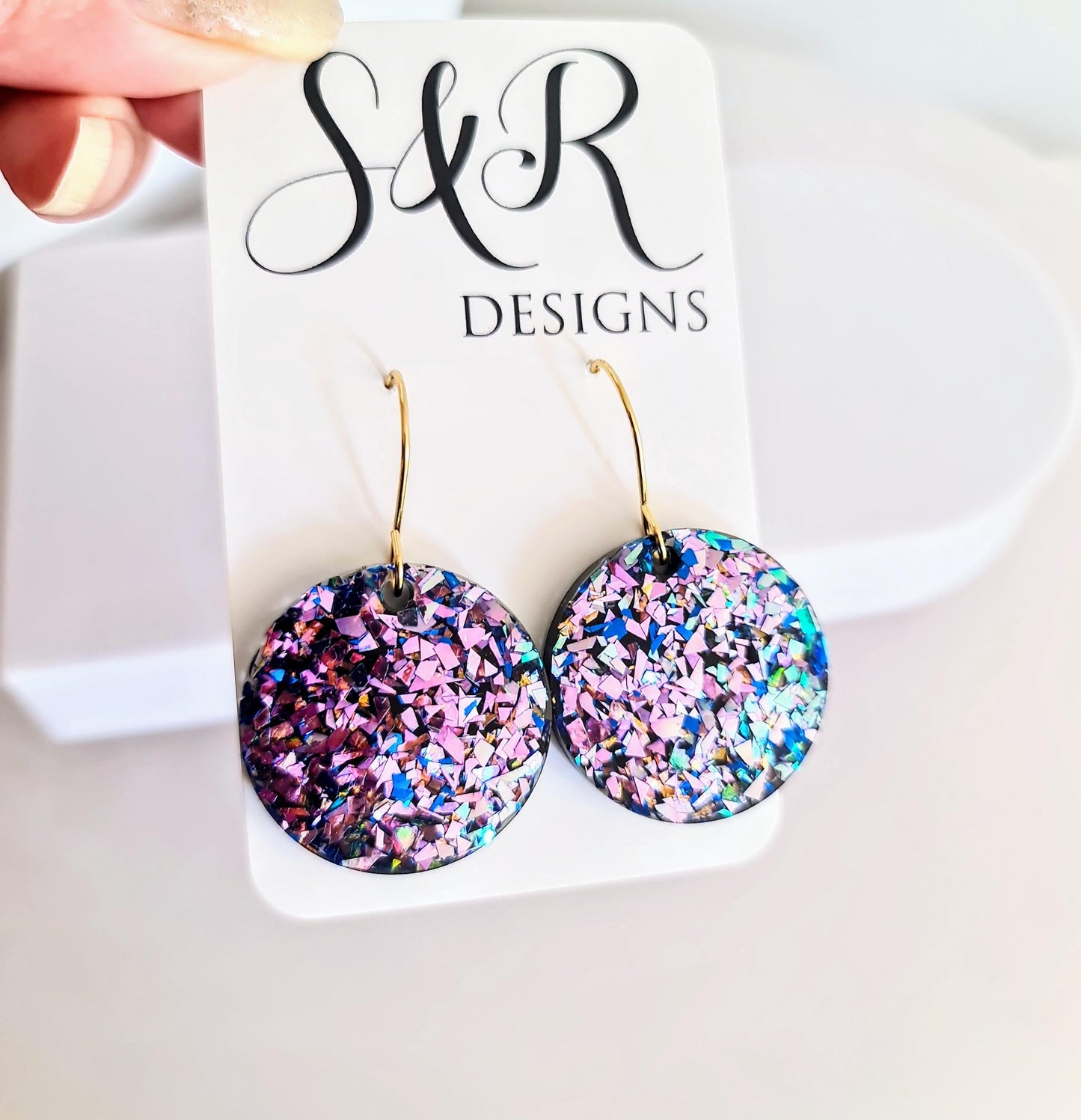 Multicoloured Circle Dangle Drop Earrings, Resin Handmade Earwire Earrings, Lightweight Statement Earrings, Gift for Earrings Lover