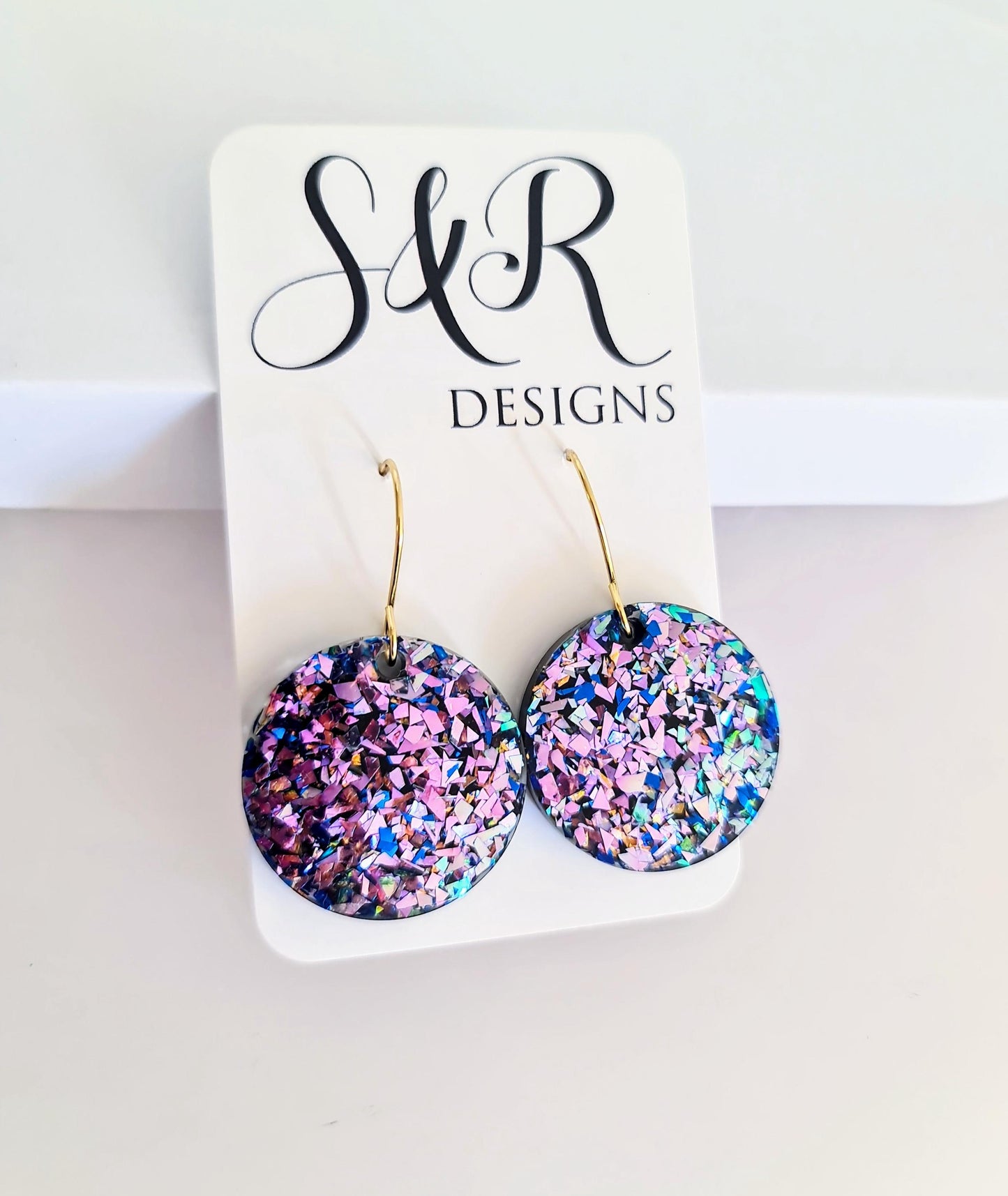 Multicoloured Circle Dangle Drop Earrings, Resin Handmade Earwire Earrings, Lightweight Statement Earrings, Gift for Earrings Lover