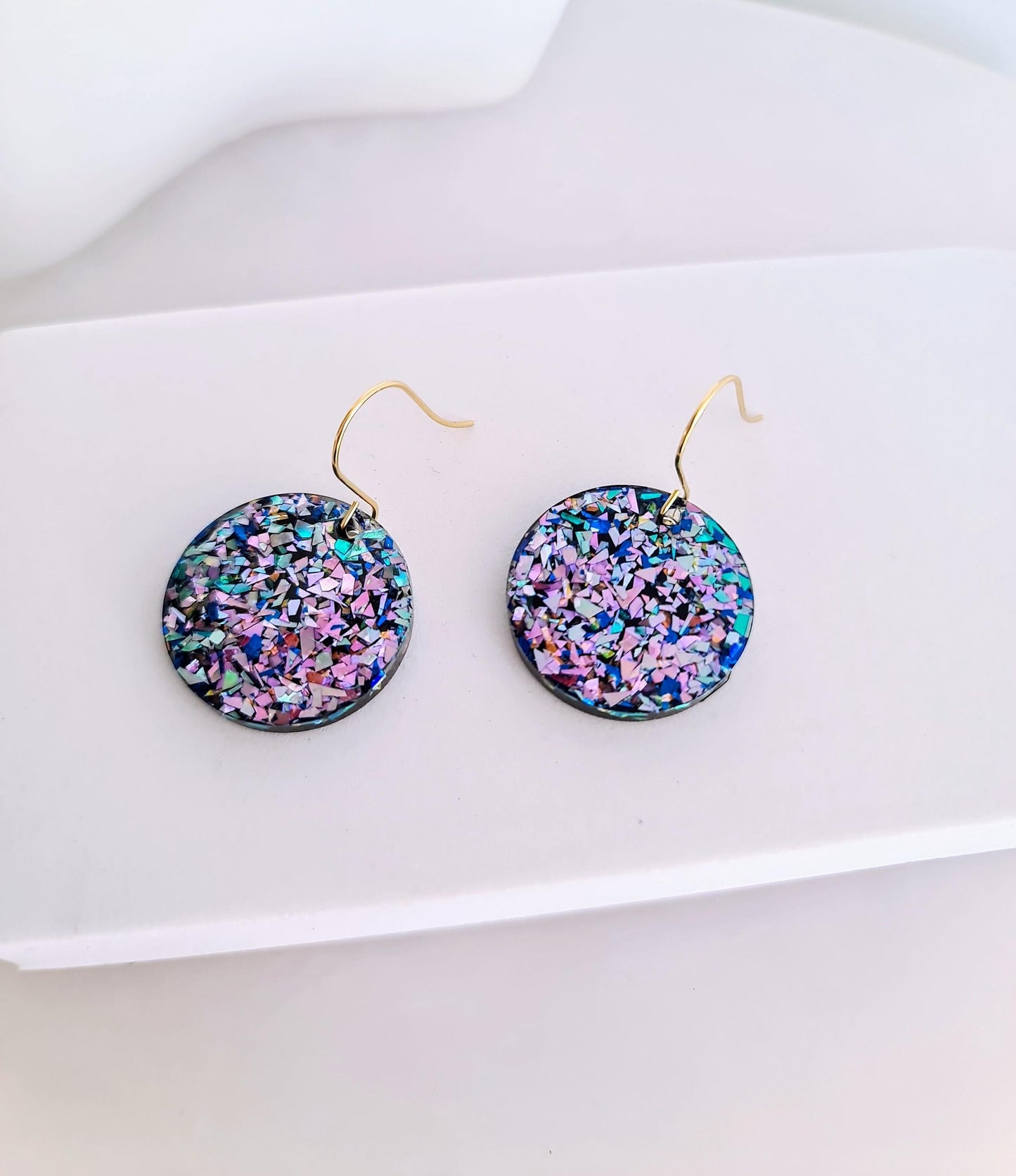 Multicoloured Circle Dangle Drop Earrings, Resin Handmade Earwire Earrings, Lightweight Statement Earrings, Gift for Earrings Lover