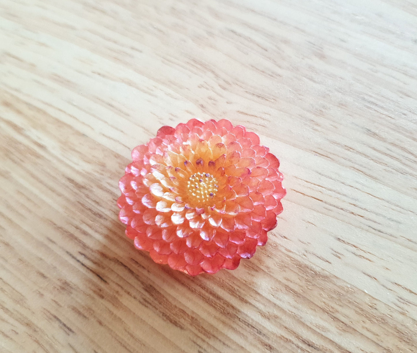 Chrysanthemum Flower Pin Brooch, Light Red Purple Flower Brooch with Stainless Steel Pin, Handmade Resin Brooch