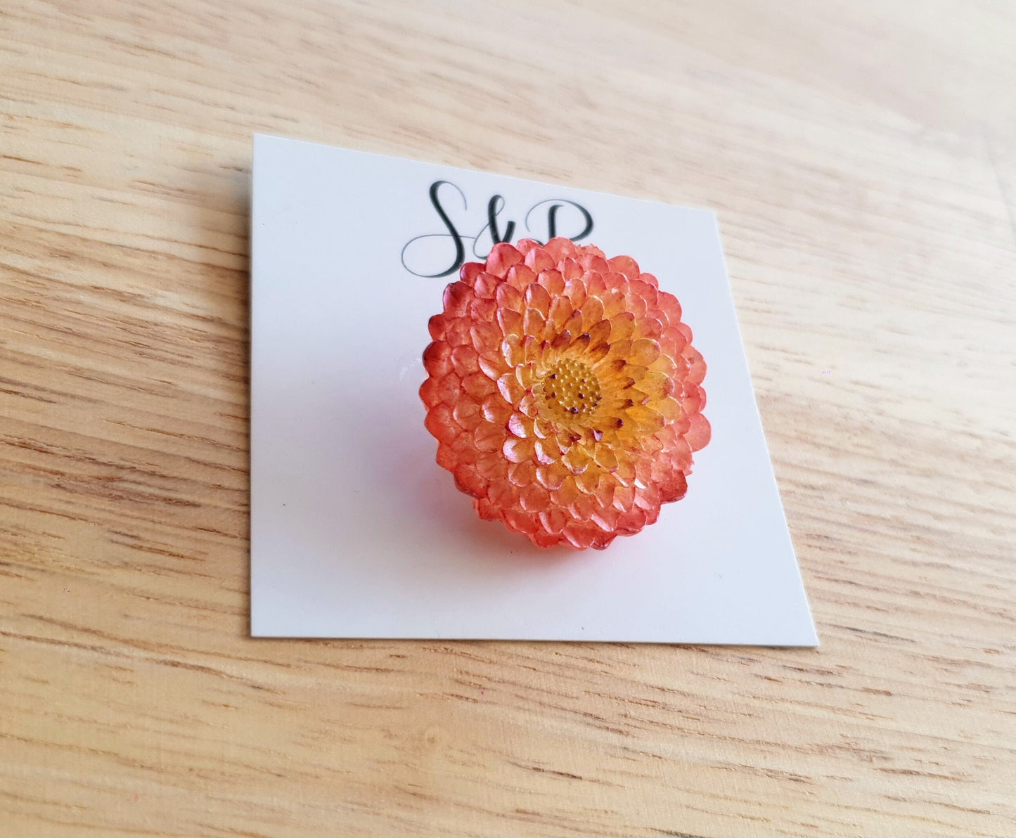 Chrysanthemum Flower Pin Brooch, Light Red Purple Flower Brooch with Stainless Steel Pin, Handmade Resin Brooch