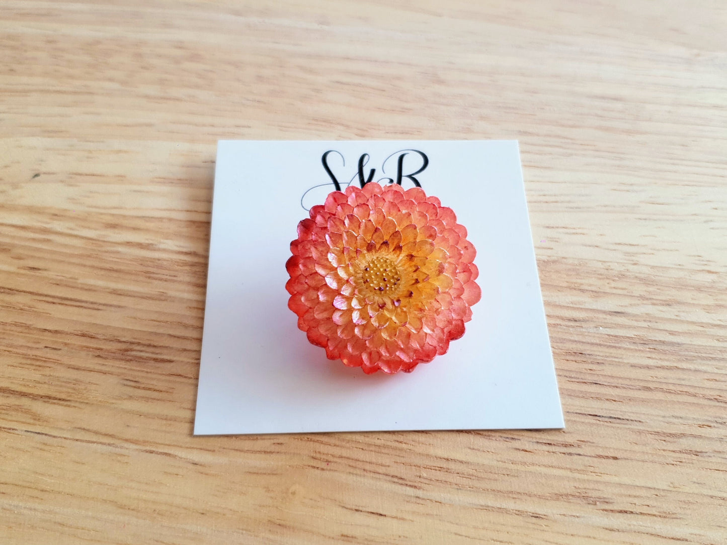 Chrysanthemum Flower Pin Brooch, Light Red Purple Flower Brooch with Stainless Steel Pin, Handmade Resin Brooch