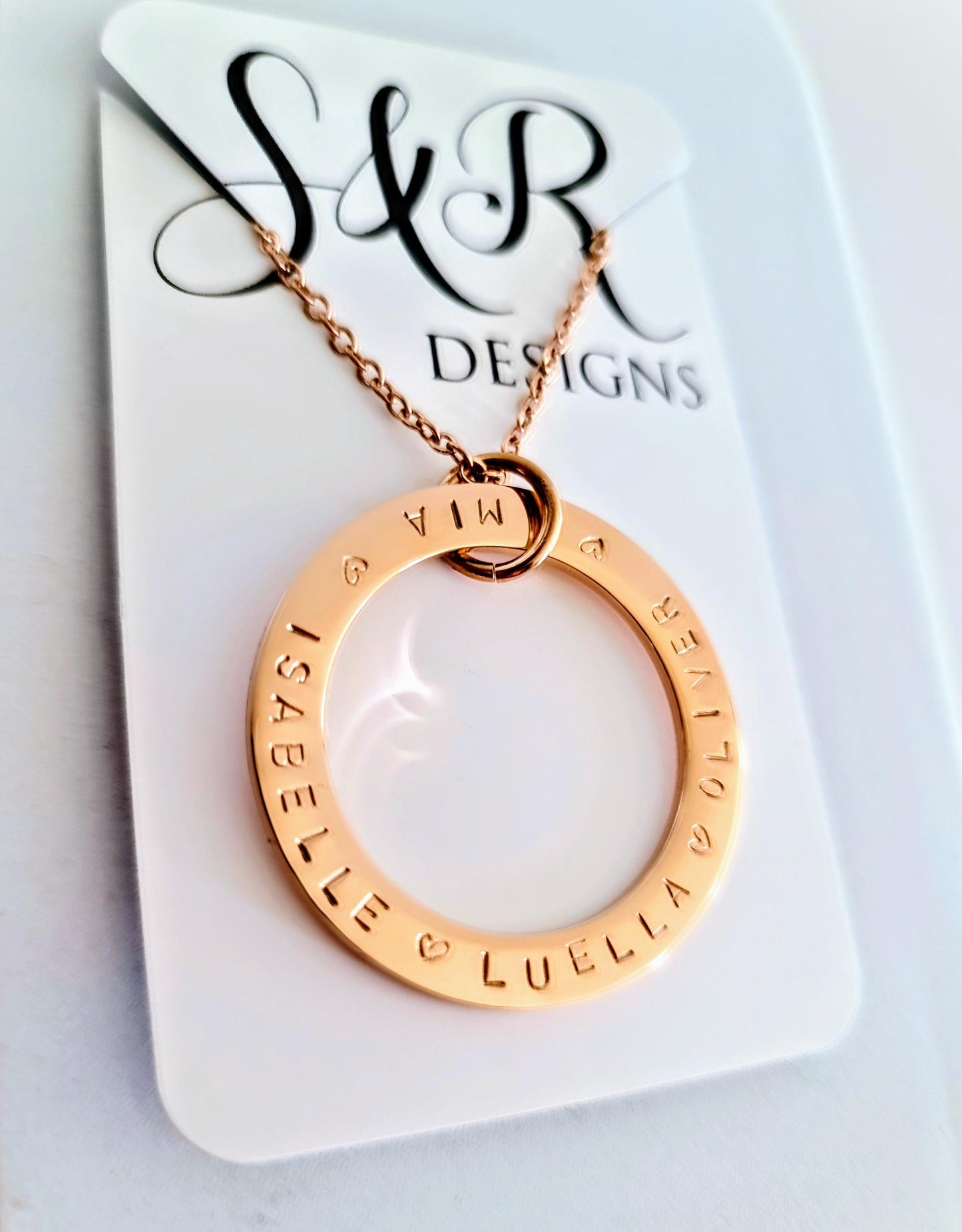 Personalised Circle Necklace, Hand Stamped Name Necklace, 38mm Pendant 2mm thick, Personalized Gift, Mothers Day, Birthday Gift, Custom Gift
