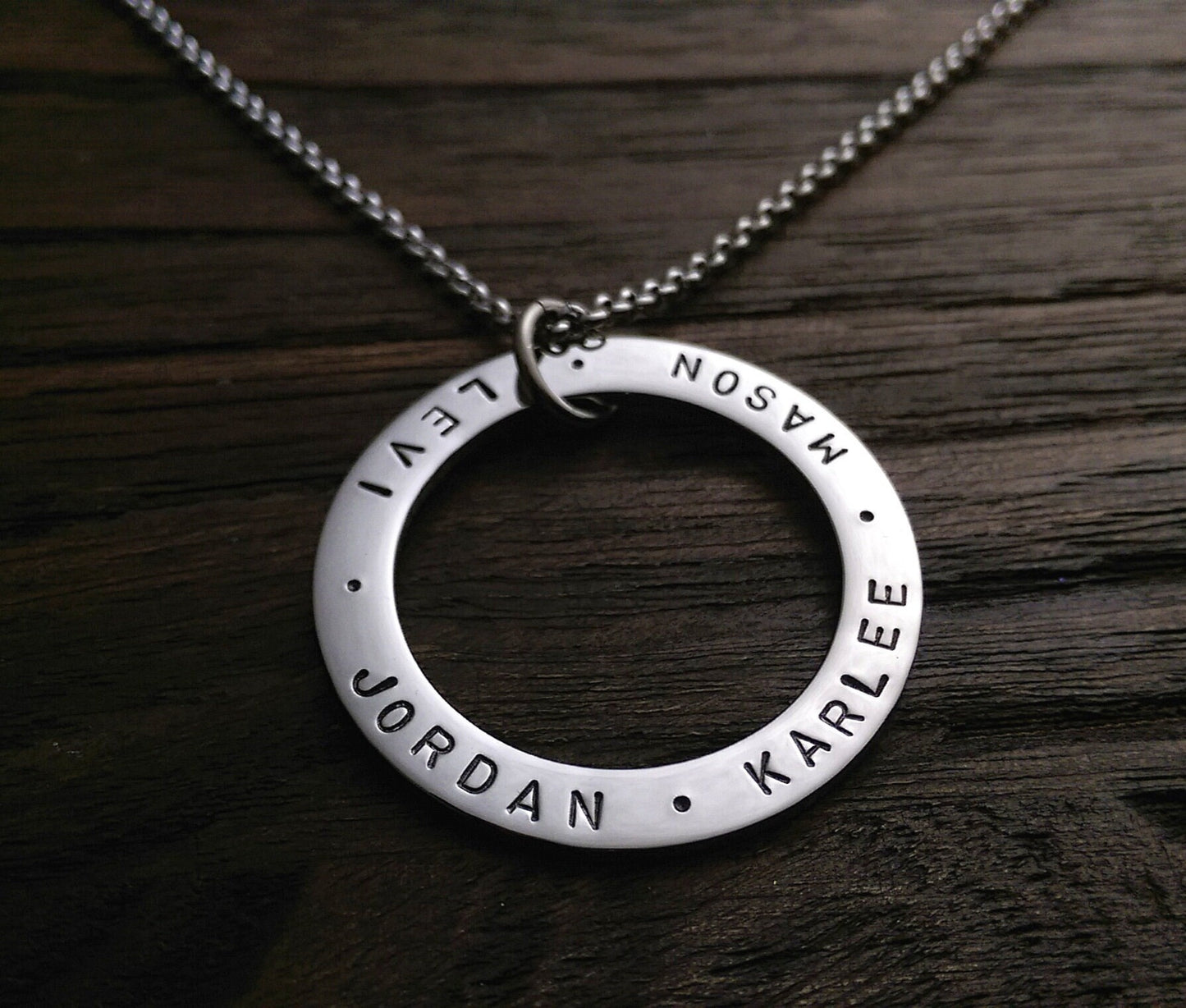Personalised Circle Necklace, Hand Stamped Name Necklace, 38mm Pendant 2mm thick, Personalized Gift, Mothers Day, Birthday Gift, Custom Gift
