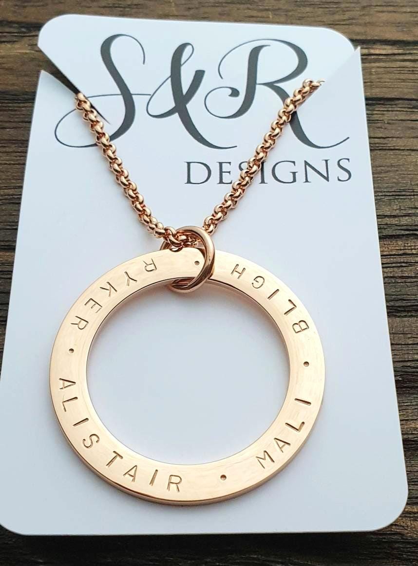 Personalised Circle Necklace, Hand Stamped Name Necklace, 38mm Pendant 2mm thick, Personalized Gift, Mothers Day, Birthday Gift, Custom Gift