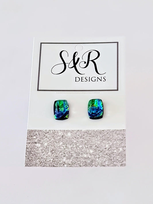 Ocean Swirl Resin Stud Earrings – Hypoallergenic Stainless Steel | Handmade Unique Jewelry
