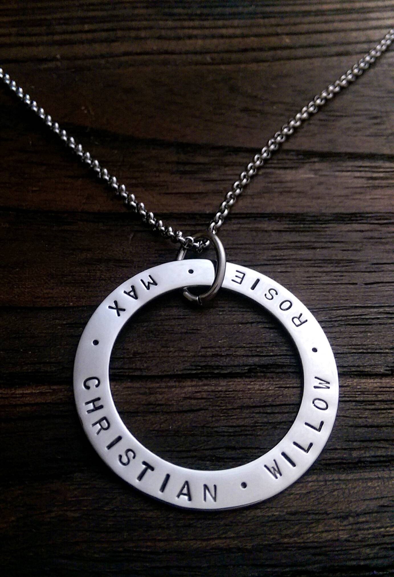 Personalised Circle Necklace, Hand Stamped Name Necklace, 38mm Pendant 2mm thick, Personalized Gift, Mothers Day, Birthday Gift, Custom Gift