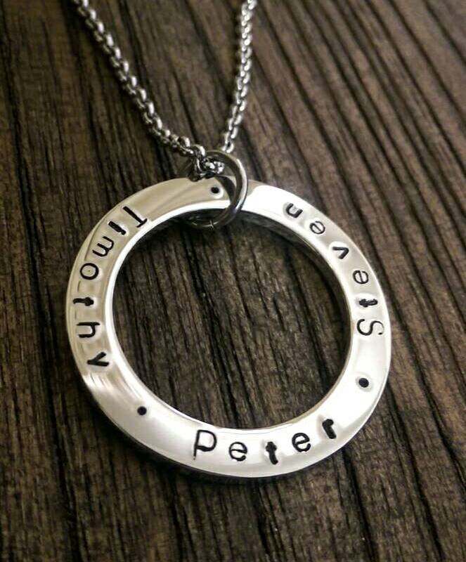 Personalised Circle Necklace, Hand Stamped Name Necklace, 38mm Pendant 2mm thick, Personalized Gift, Mothers Day, Birthday Gift, Custom Gift