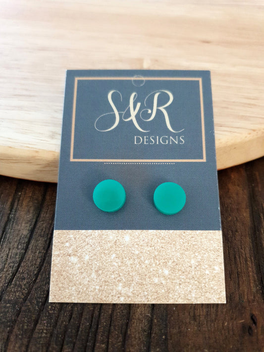 Teal Resin Stud Earrings, Choose your Style. Circle, Heart or Flower. Stainless Steel Minimalist Stud Earrings.