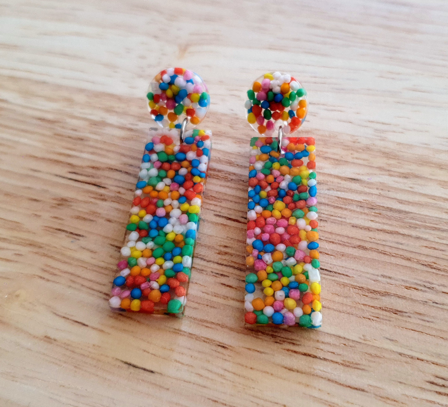 Rectangle Bar Earrings, Multi Colour Resin Dangles, 100s and 1000s Real Candy, Statement Earrings