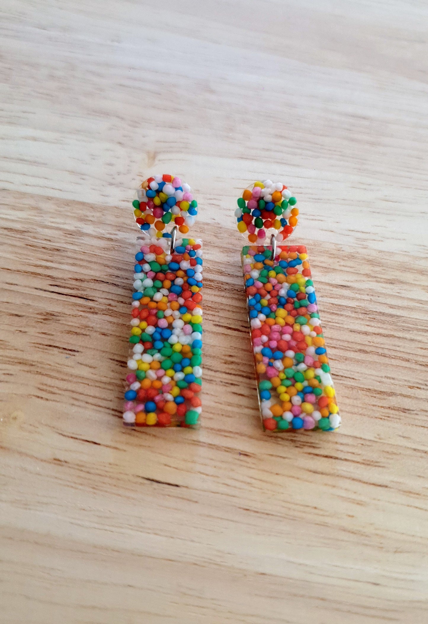 Rectangle Bar Earrings, Multi Colour Resin Dangles, 100s and 1000s Real Candy, Statement Earrings