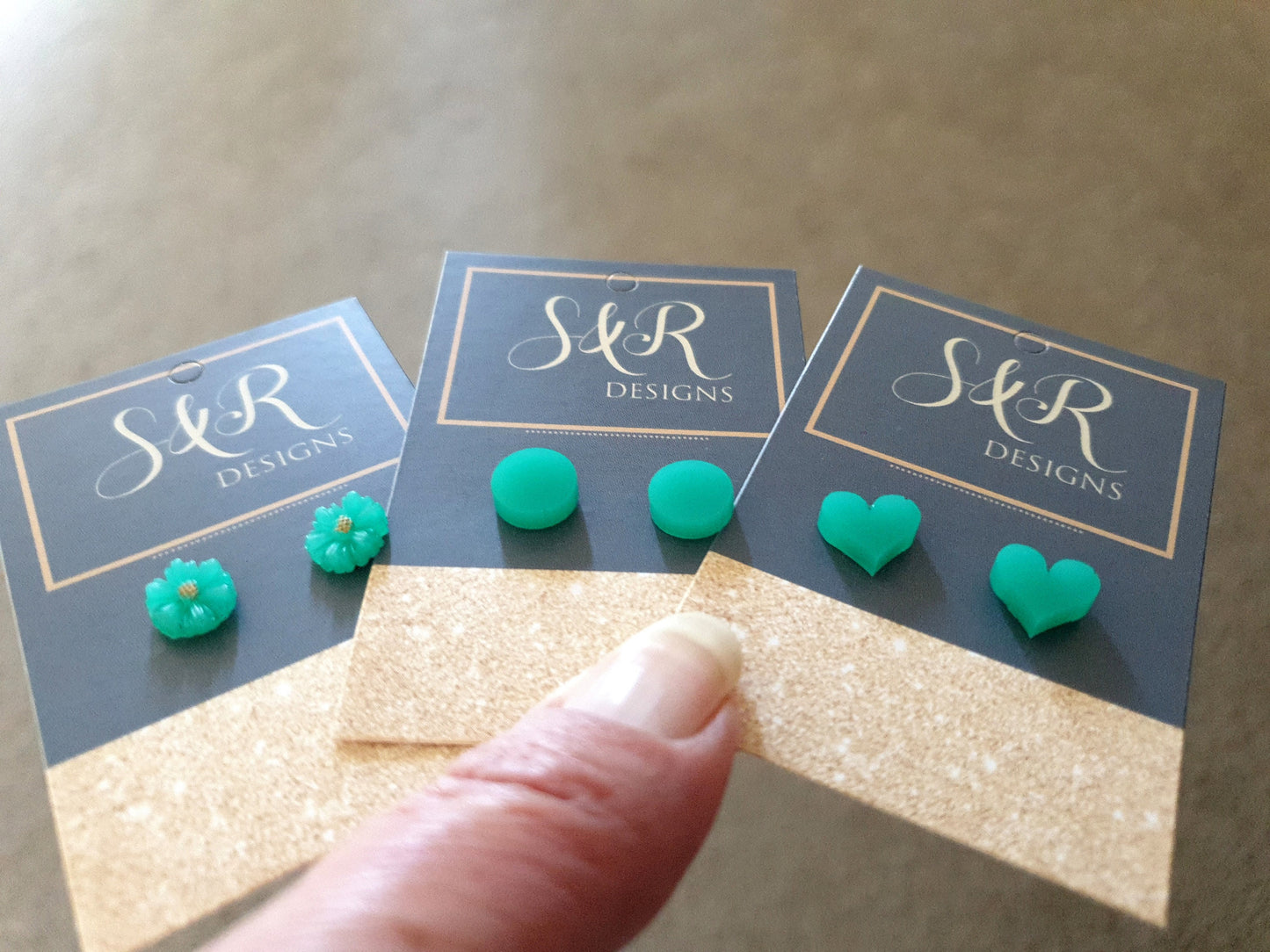 Teal Resin Stud Earrings, Choose your Style. Circle, Heart or Flower. Stainless Steel Minimalist Stud Earrings.