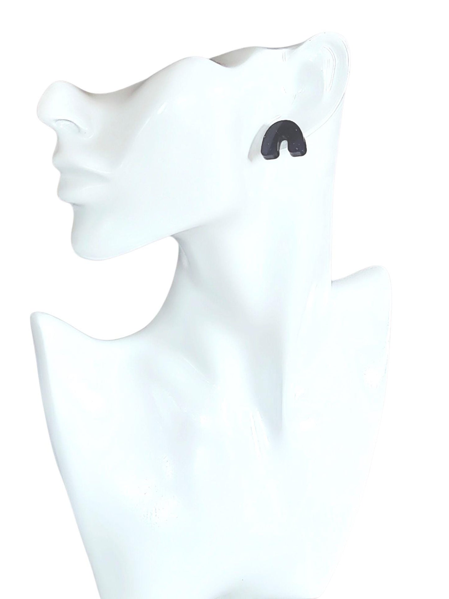 Midnight Blue Glitter Resin Stud Earrings, U-Shape Stainless Steel Posts Hypoallergenic