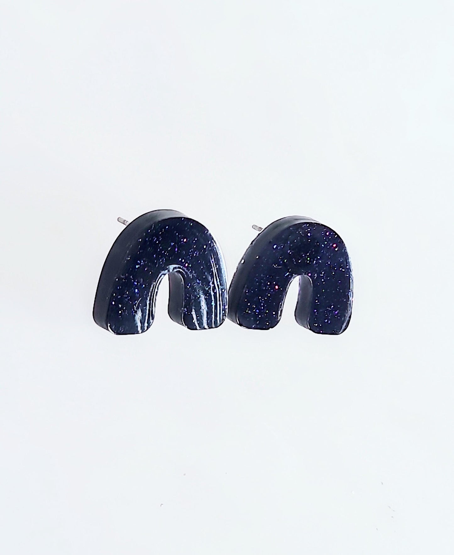 Midnight Blue Studs, Resin U-Shape Handmade Earrings, Statement Earrings, Stainless Steel Posts, Hypoallergenic Post Earrings | Gift for Her