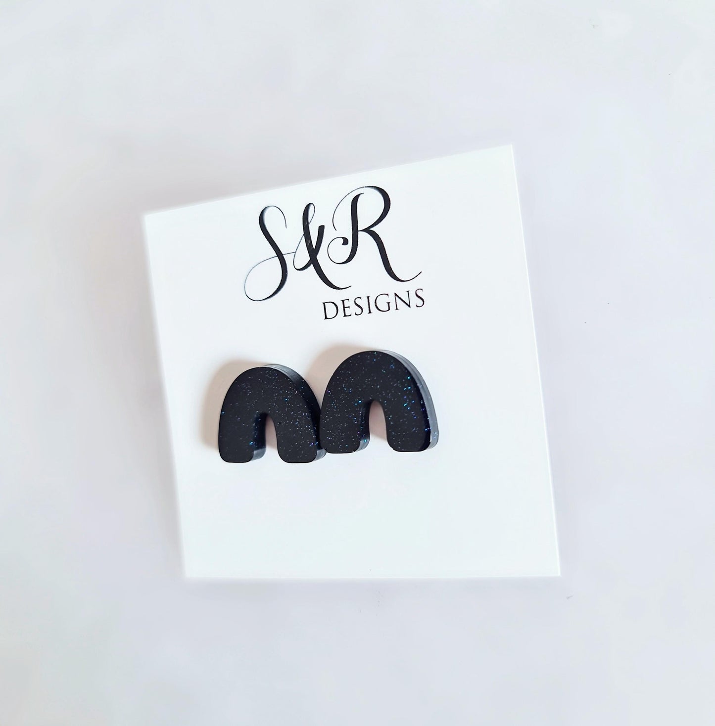 Midnight Blue Studs, Resin U-Shape Handmade Earrings, Statement Earrings, Stainless Steel Posts, Hypoallergenic Post Earrings | Gift for Her