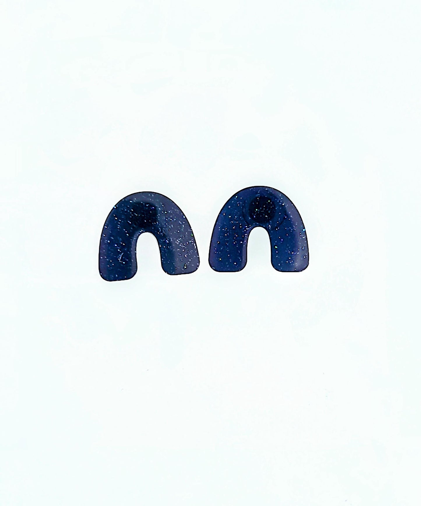 Midnight Blue Glitter Resin Stud Earrings, U-Shape Stainless Steel Posts Hypoallergenic