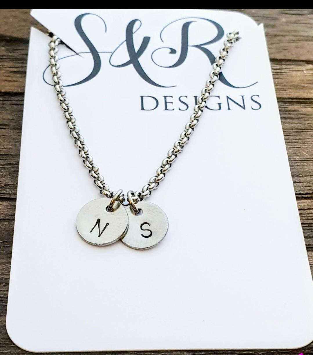 Initial Charm Necklace, Personalised Name Initial Small Disc Hand Stamped Necklace, Minimalist Jewellery Gift, Waterproof Stainless Steel