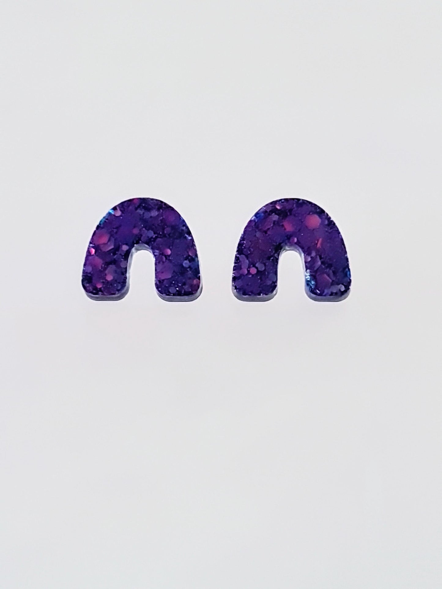 Purple Glitter Resin U-Shape Stud Earrings | Handmade Statement Earrings | Stainless Steel Posts | Small Resin Earrings | Gift for Her