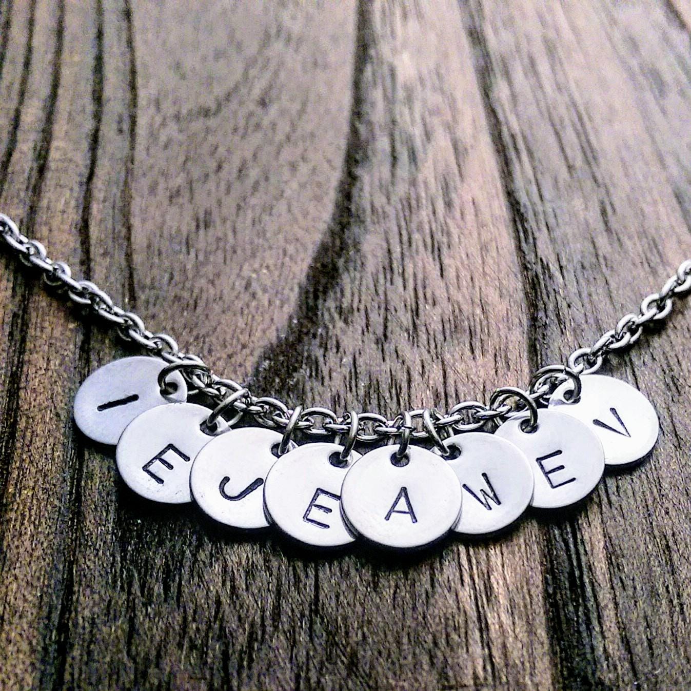 Personalized Disc Necklace, Name Initial Small Disc Hand Stamped Necklace, Minimalist Jewellery Gift, Waterproof Stainless Steel