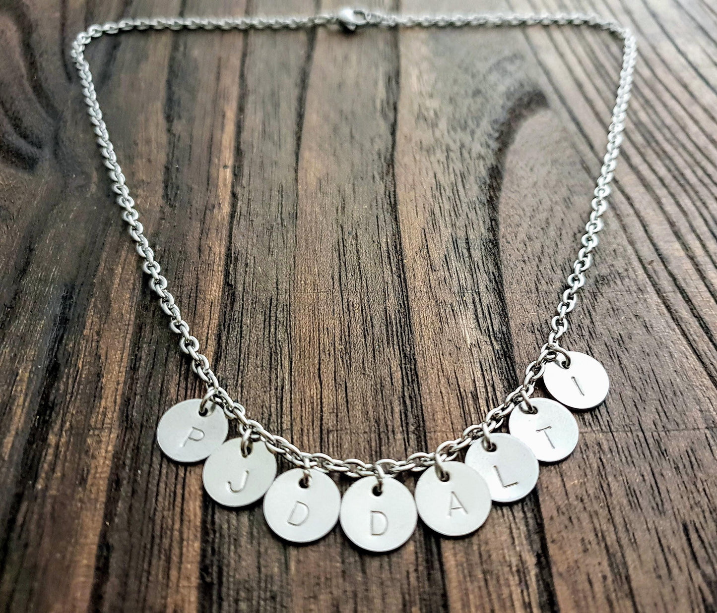 Initial Charm Necklace, Personalised Name Initial Small Disc Hand Stamped Necklace, Minimalist Jewellery Gift, Waterproof Stainless Steel