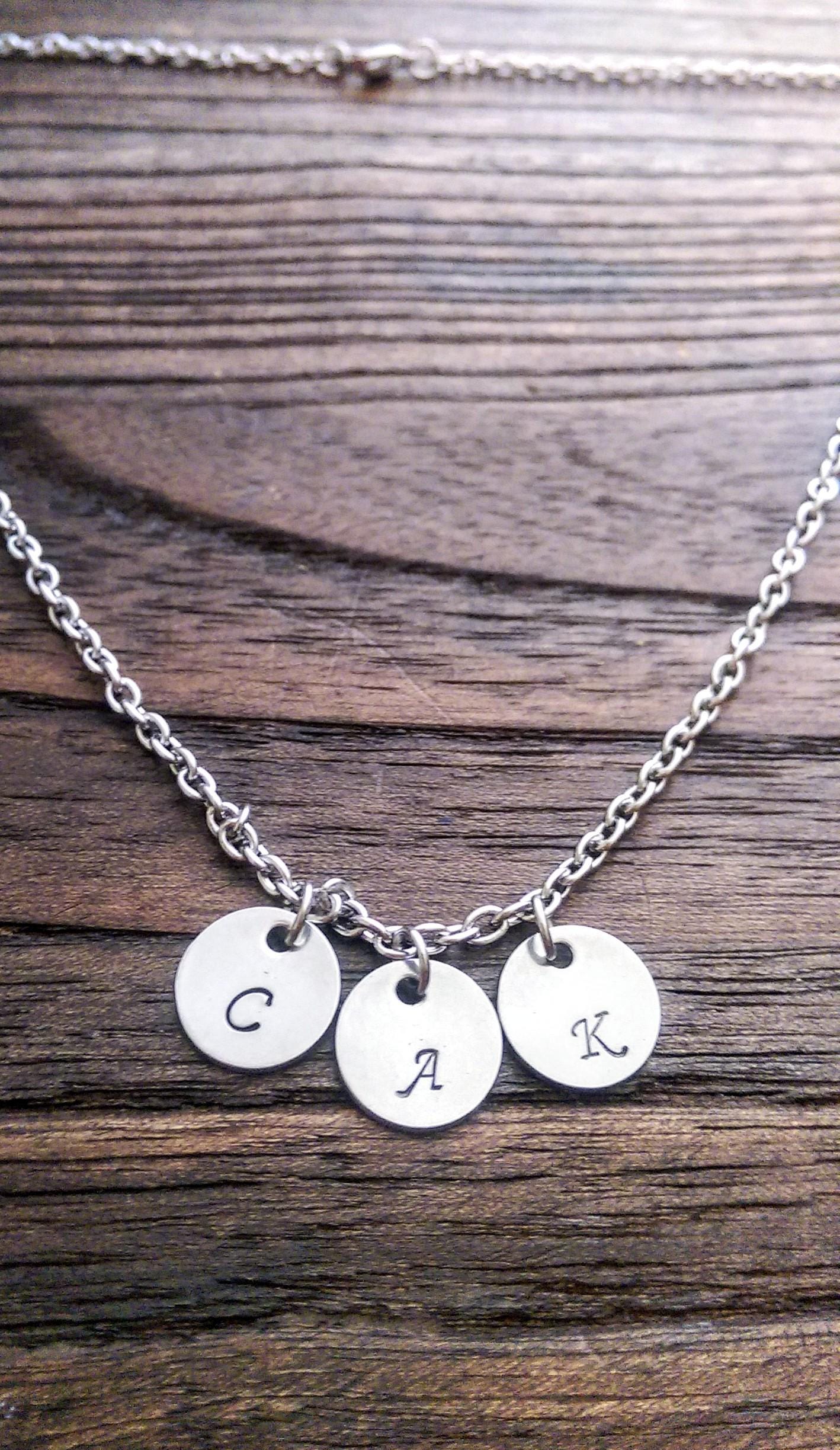Initial Charm Necklace, Personalised Name Initial Small Disc Hand Stamped Necklace, Minimalist Jewellery Gift, Waterproof Stainless Steel
