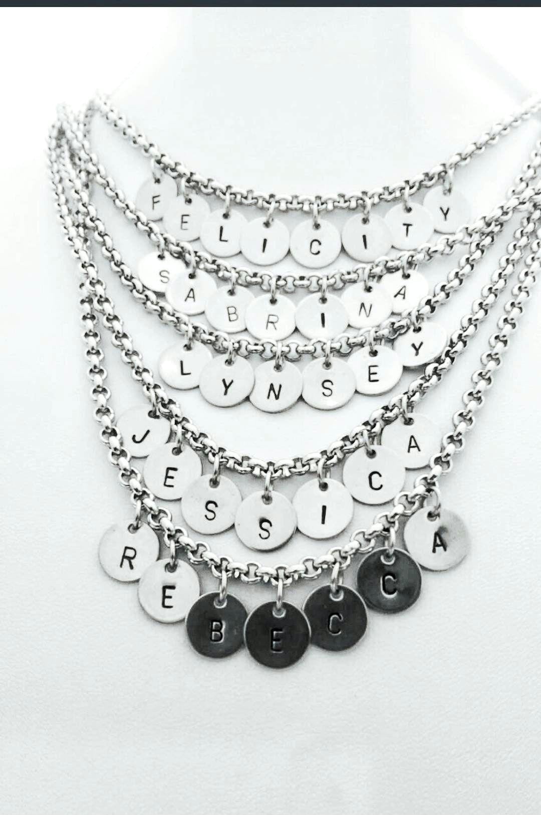 Initial Charm Necklace, Personalised Name Initial Small Disc Hand Stamped Necklace, Minimalist Jewellery Gift, Waterproof Stainless Steel