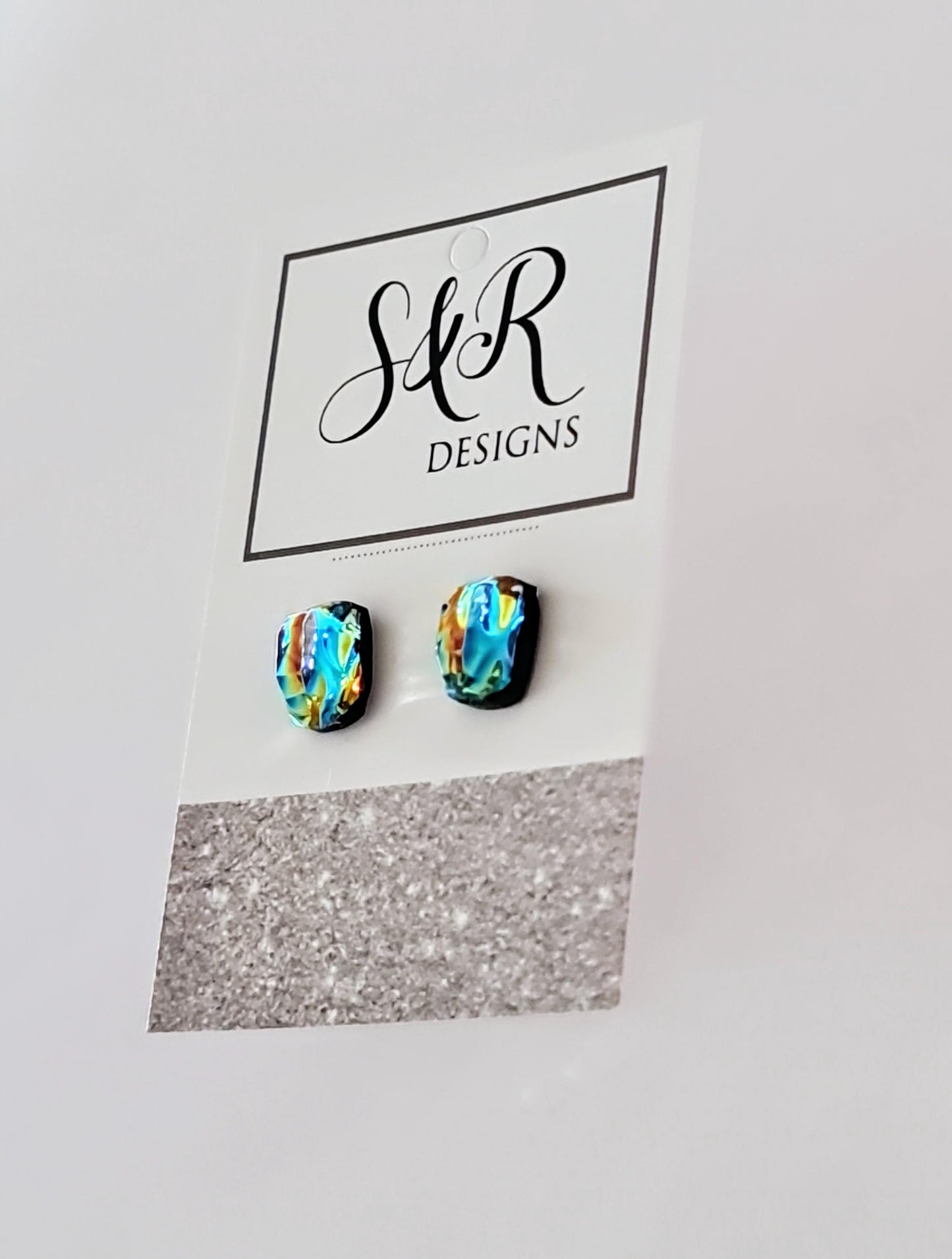 Iridescent Red Rainbow Resin Stud Earrings with Stainless Steel Posts | Handmade Colorful Jewelry Gift | Gift for Her or Him