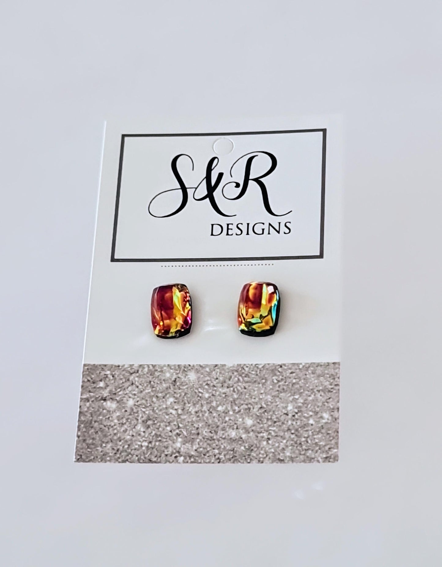 Iridescent Red Rainbow Resin Stud Earrings with Stainless Steel Posts | Handmade Colorful Jewelry Gift | Gift for Her or Him