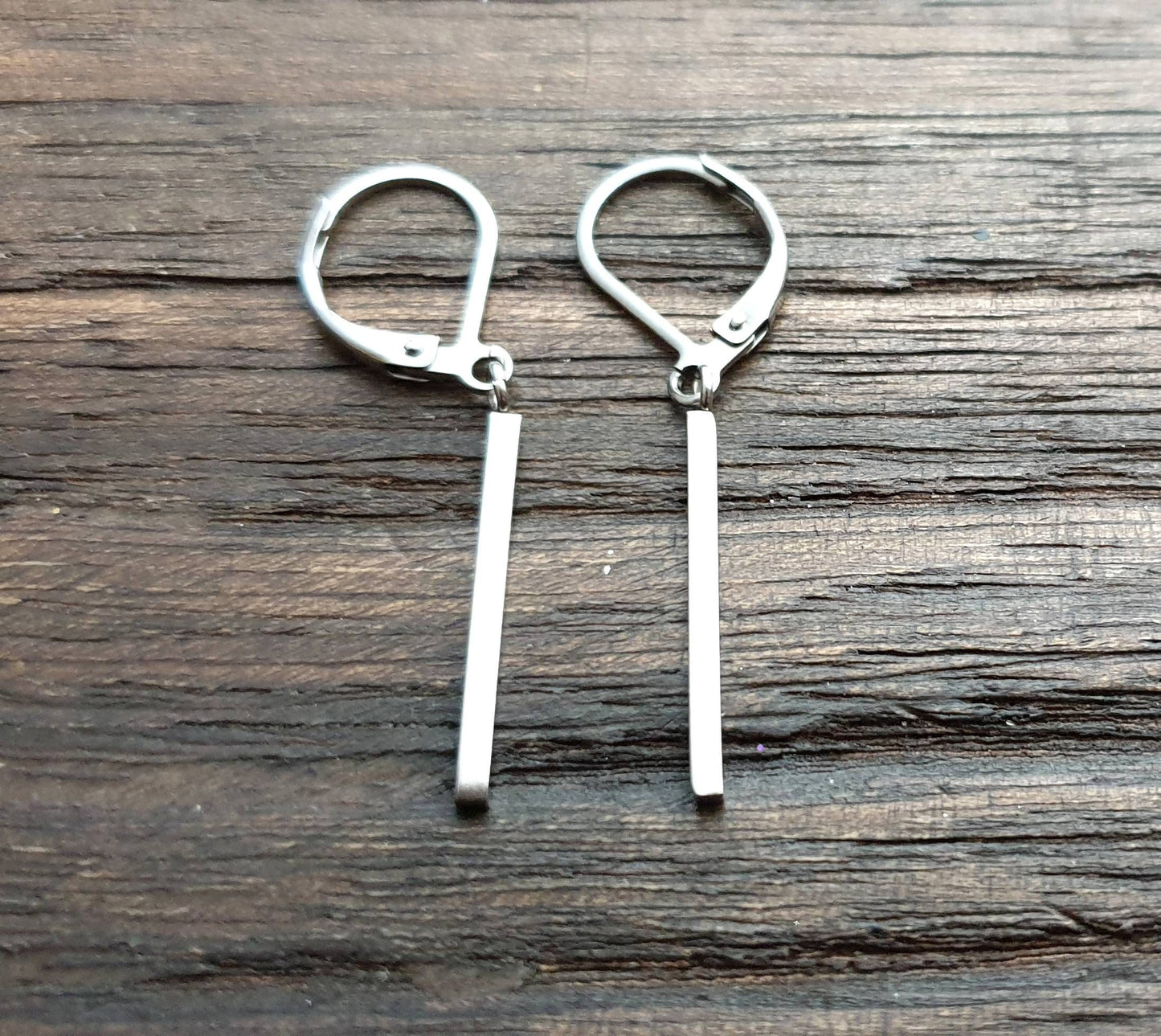 Bar Earrings, Stainless Steel Bar Dangle Leverback Earrings, Hook Earrings. Waterproof
