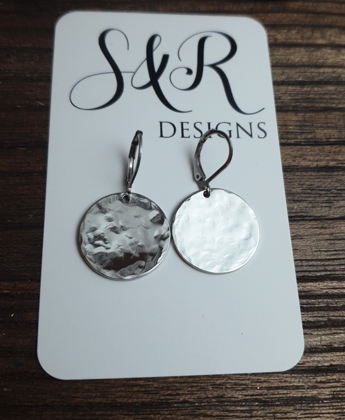 Silver Hammered Circle Disc Large Earrings, 20mm Coin Disc, Custom Stainless Steel Dangle Leverback, Hoops or Hook Earrings