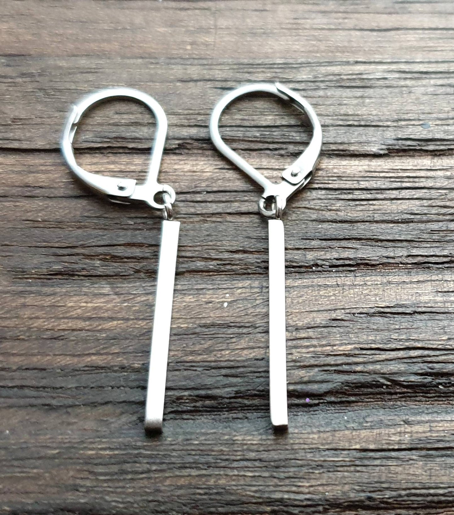 Bar Earrings, Stainless Steel Bar Dangle Leverback Earrings, Hook Earrings. Waterproof