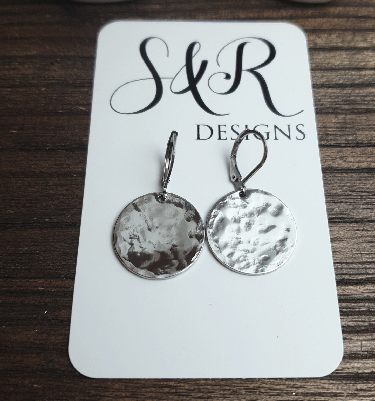 Silver Hammered Circle Disc Large Earrings, 20mm Coin Disc, Custom Stainless Steel Dangle Leverback, Hoops or Hook Earrings
