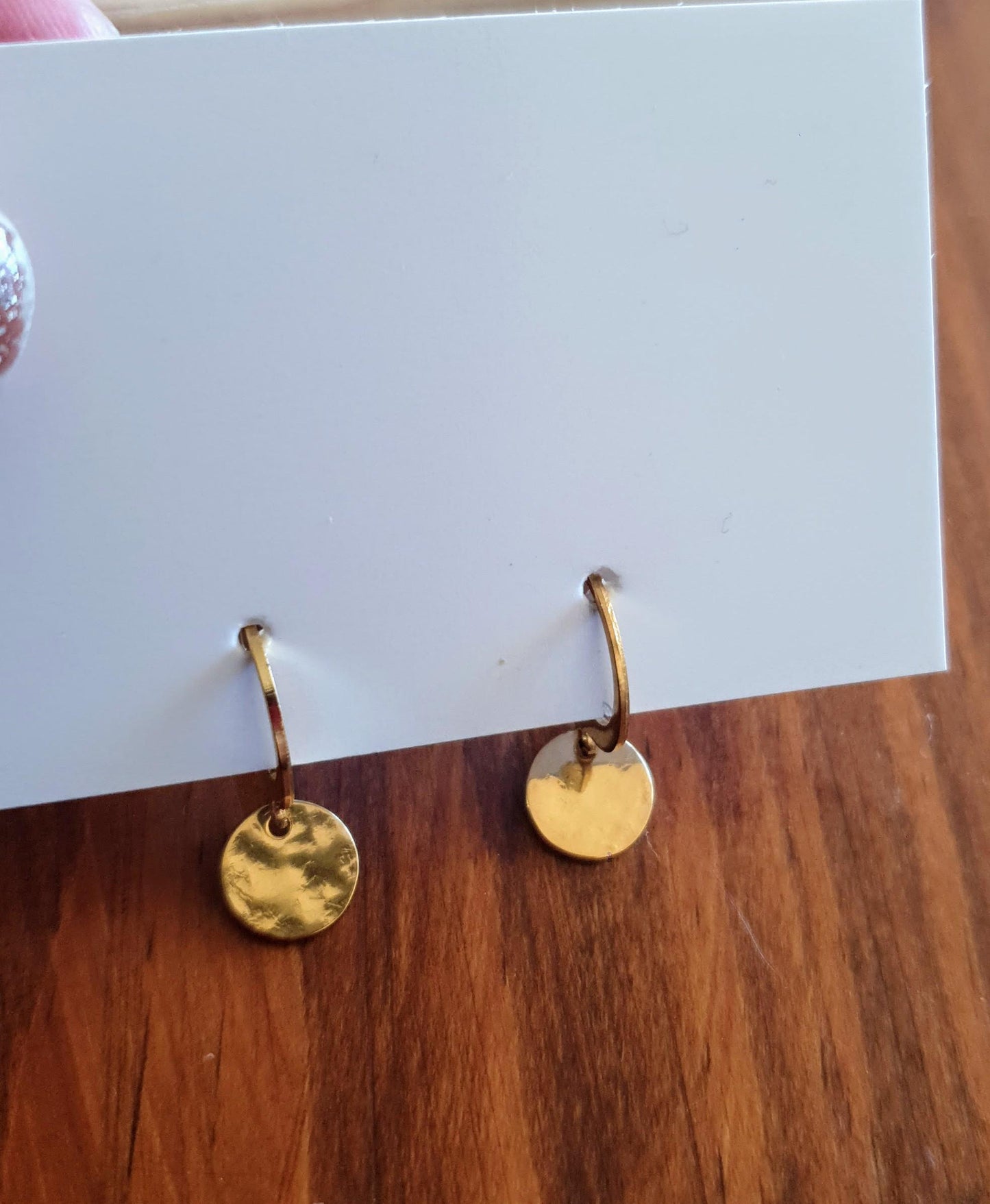 Gold Hammered Circle Disc Mini Leverback Earrings, Coin Disc Hoops, Hook Earwire, Stainless Steel Dangle Leverback, Minimalist Earrings, 8mm