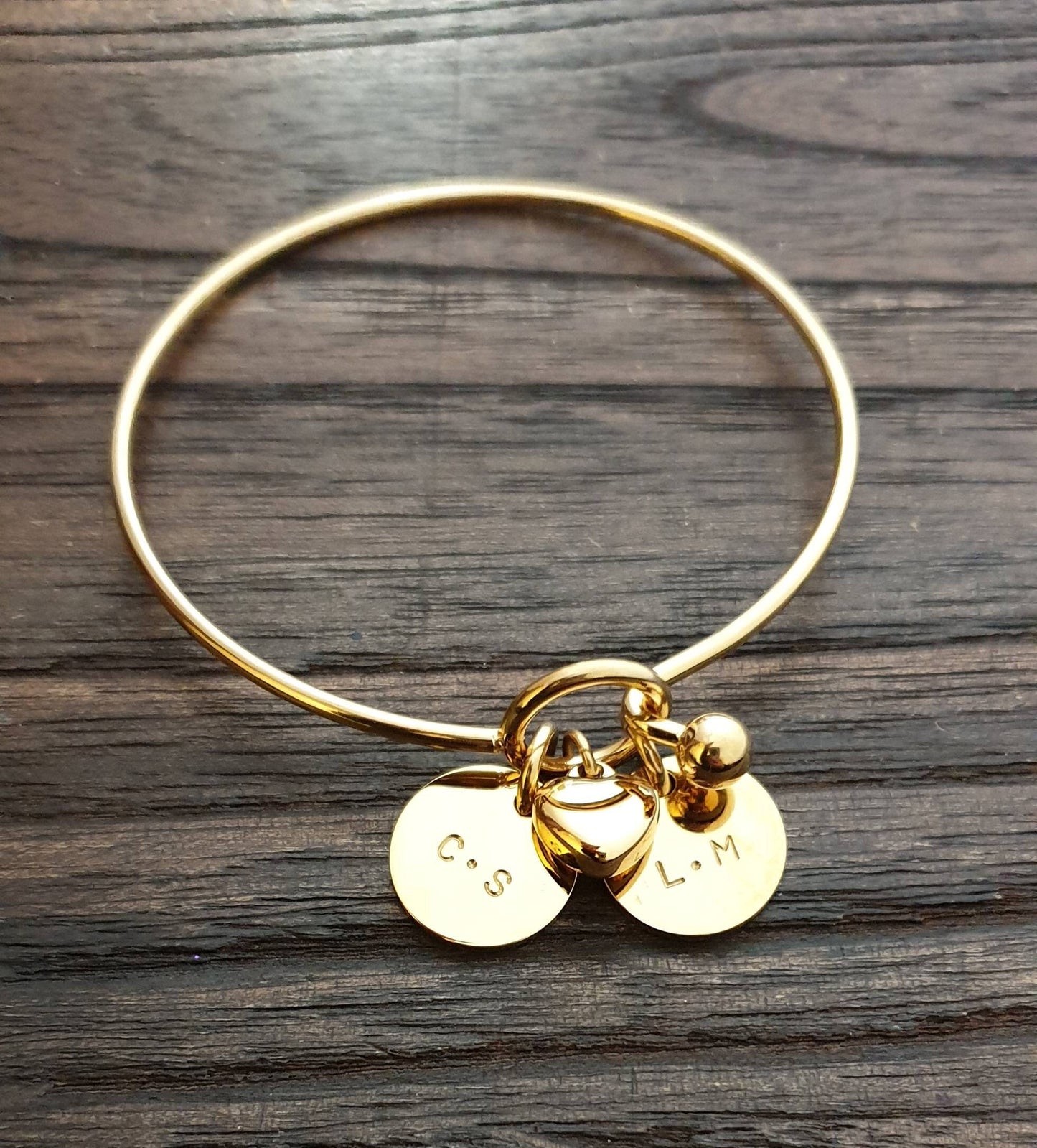Personalised Hand Stamped Disc Charm, Circle Charm, Silver, Rose Gold or Gold Name Charm 15mm Disc Jump Ring