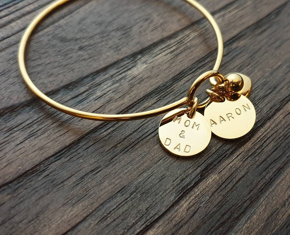 Personalised Hand Stamped Disc Charm, Circle Charm, Silver, Rose Gold or Gold Name Charm 15mm Disc Jump Ring