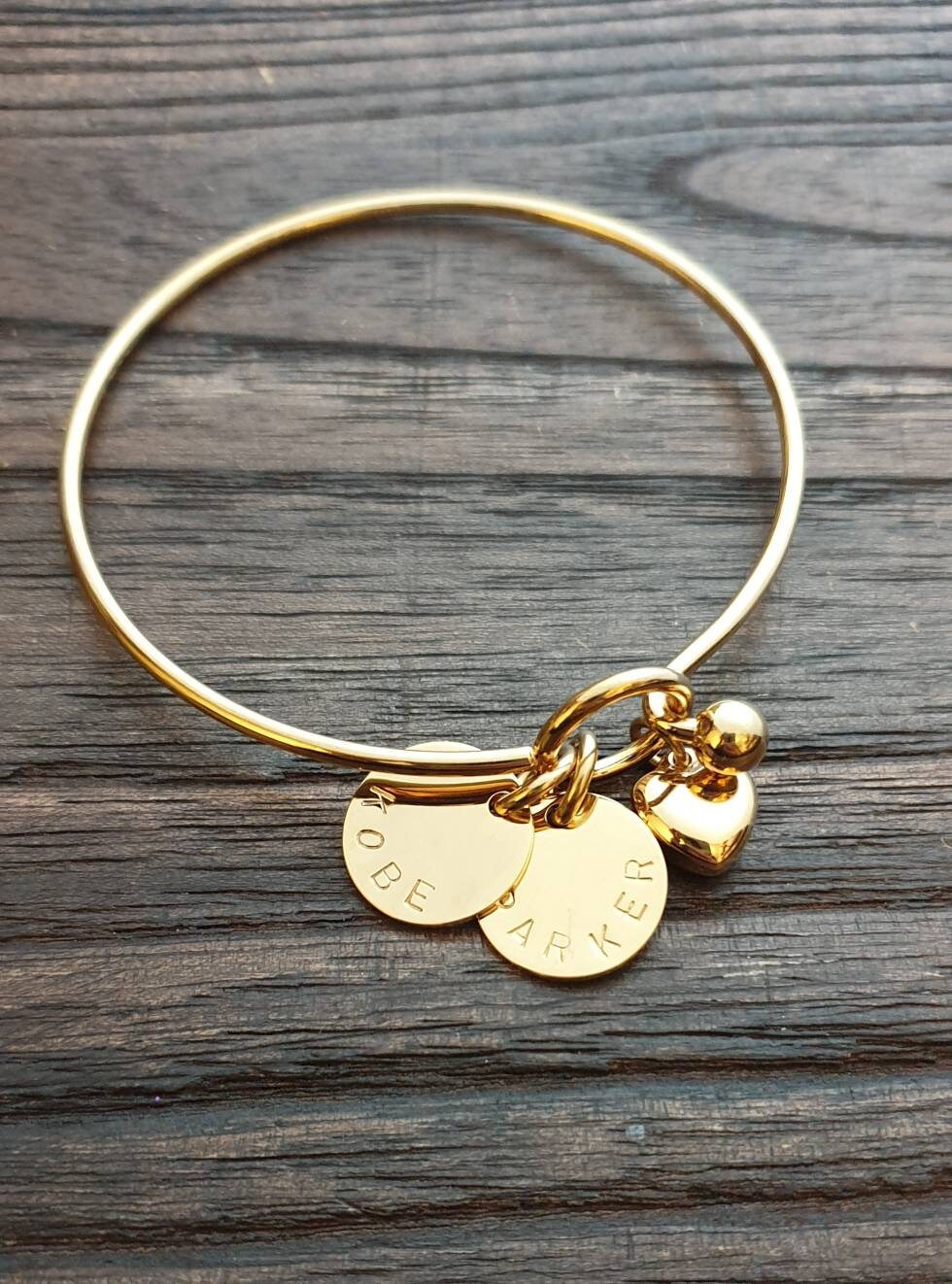 Personalised Hand Stamped Disc Charm, Circle Charm, Silver, Rose Gold or Gold Name Charm 15mm Disc Jump Ring
