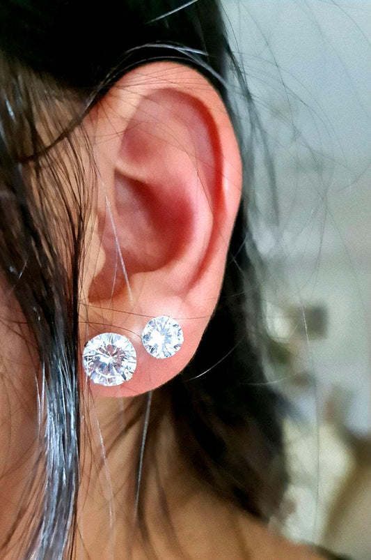 Sterling Silver CZ Stud Earrings, Cubic Zirconia Stud Earrings 2mm, 3mm, 4mm, 5mm, 6mm, 7mm, 8mm, 9mm, 10mm or 12mm, Sold as Pairs