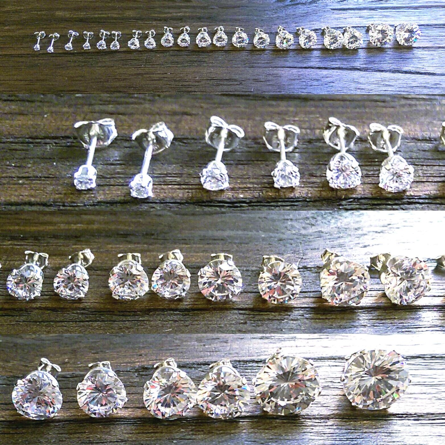 Sterling Silver CZ Stud Earrings, Cubic Zirconia Stud Earrings 2mm, 3mm, 4mm, 5mm, 6mm, 7mm, 8mm, 9mm, 10mm or 12mm, Sold as Pairs