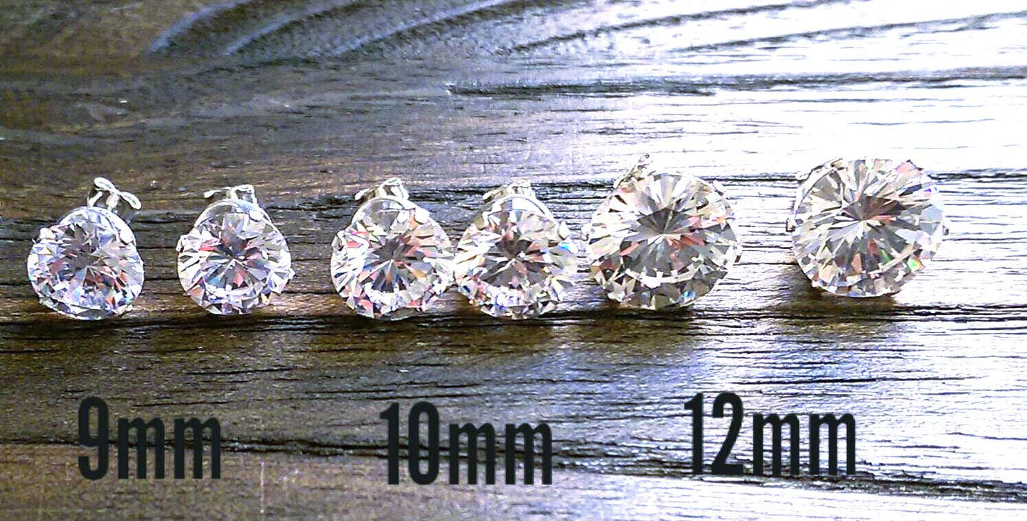 Sterling Silver CZ Stud Earrings, Cubic Zirconia Stud Earrings 2mm, 3mm, 4mm, 5mm, 6mm, 7mm, 8mm, 9mm, 10mm or 12mm, Sold as Pairs