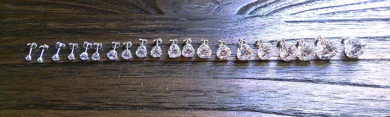 Sterling Silver CZ Stud Earrings, Cubic Zirconia Stud Earrings 2mm, 3mm, 4mm, 5mm, 6mm, 7mm, 8mm, 9mm, 10mm or 12mm, Sold as Pairs