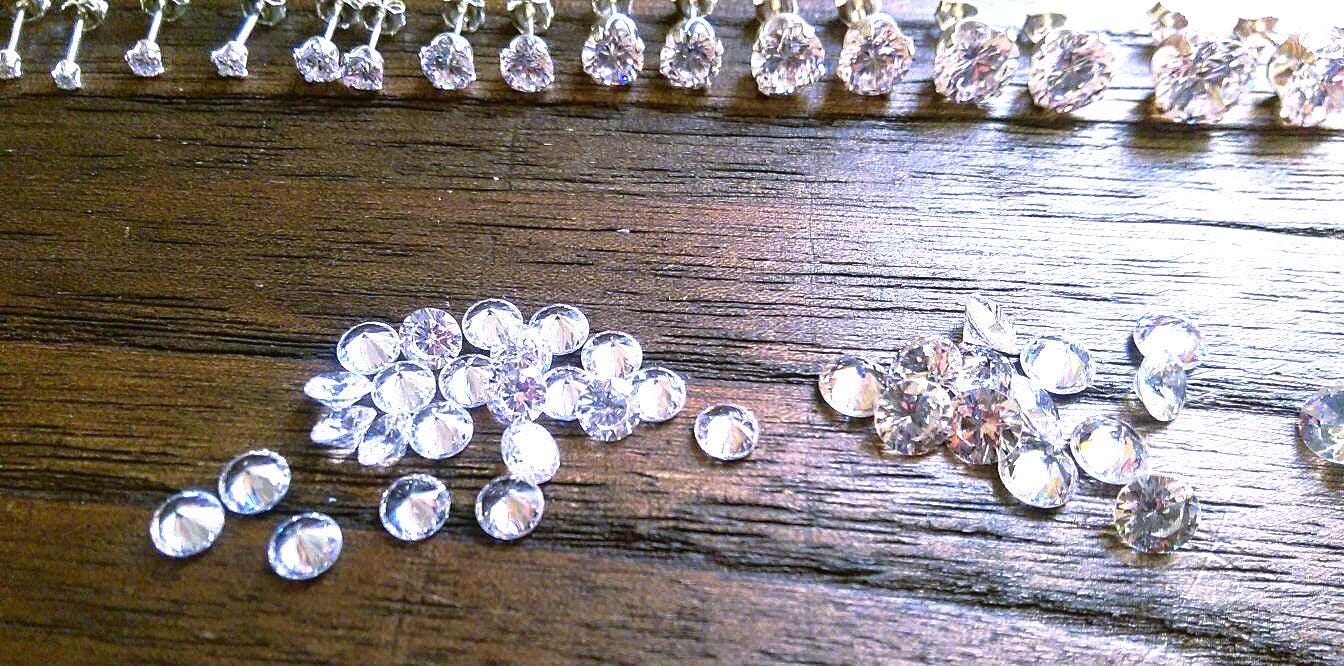 Sterling Silver CZ Stud Earrings, Cubic Zirconia Stud Earrings 2mm, 3mm, 4mm, 5mm, 6mm, 7mm, 8mm, 9mm, 10mm or 12mm, Sold as Pairs