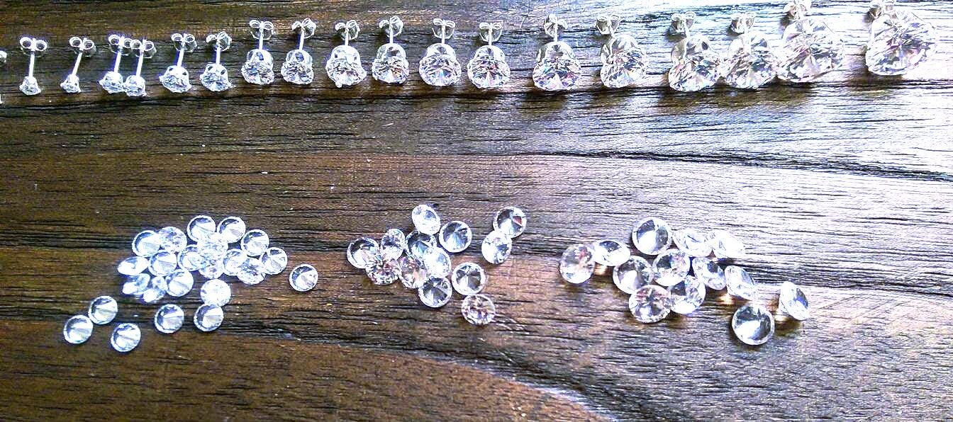 Sterling Silver CZ Stud Earrings, Cubic Zirconia Stud Earrings 2mm, 3mm, 4mm, 5mm, 6mm, 7mm, 8mm, 9mm, 10mm or 12mm, Sold as Pairs